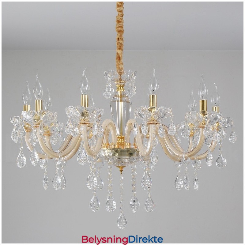 Gulllysekrone Med Klar Krystalllyslysekrone