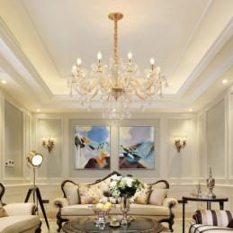 Gulllysekrone Med Klar Krystalllyslysekrone