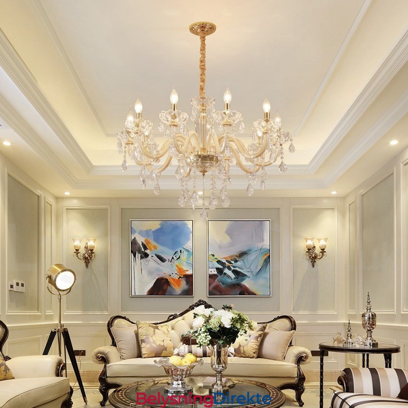 Gulllysekrone Med Klar Krystalllyslysekrone