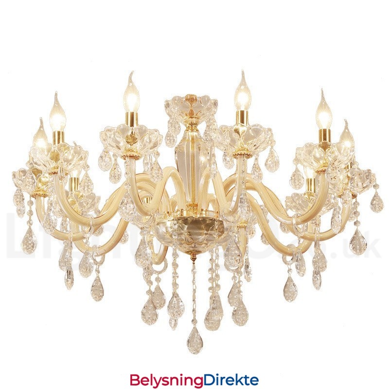Gulllysekrone Med Klar Krystalllyslysekrone