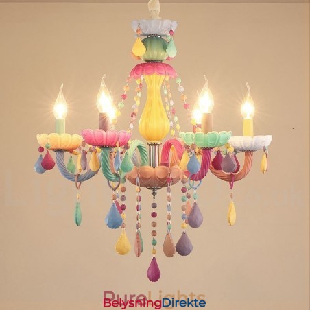 Macaron 6-Lys Lysekrone Med Flerfarget Krystalllys I Ministil For Barn