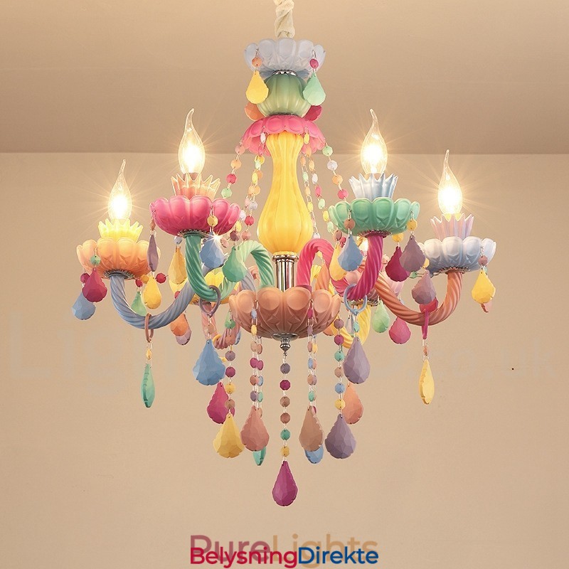 Macaron 6-Lys Lysekrone Med Flerfarget Krystalllys I Ministil For Barn