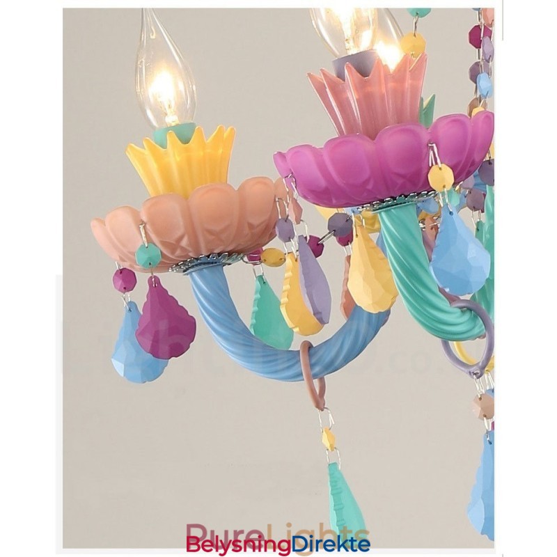 Macaron 6-Lys Lysekrone Med Flerfarget Krystalllys I Ministil For Barn