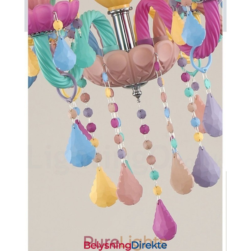 Macaron 6-Lys Lysekrone Med Flerfarget Krystalllys I Ministil For Barn