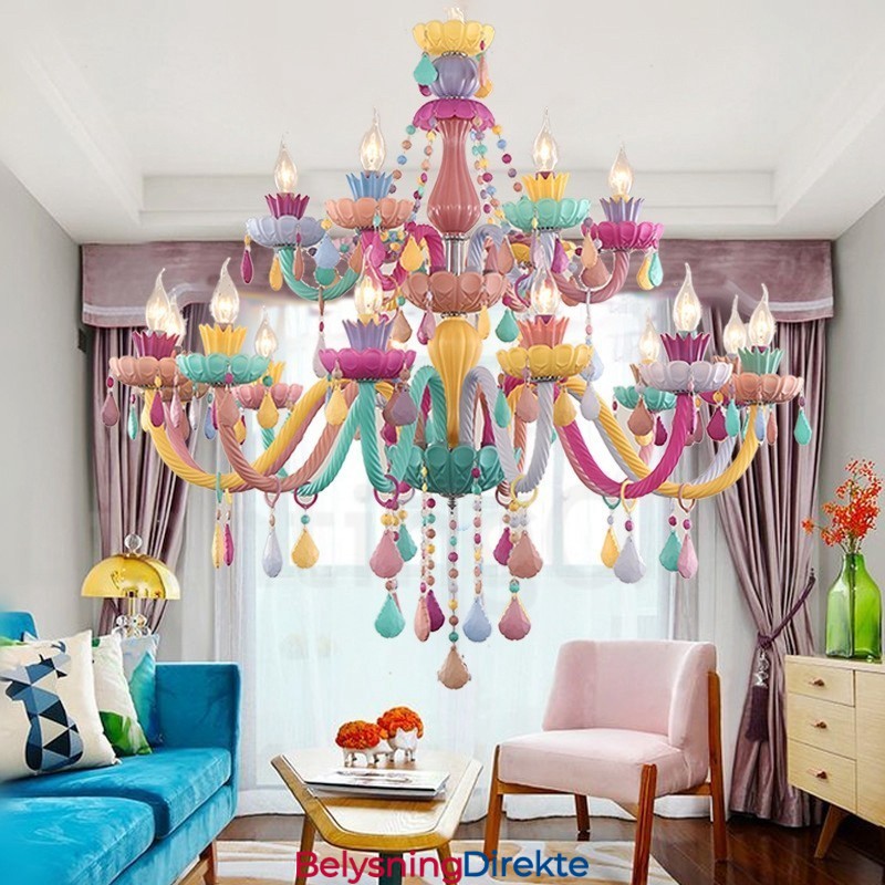 Macaron 18 (12+6) Lyskrone Med Flerfarget Krystalllys I Ministil For Barn