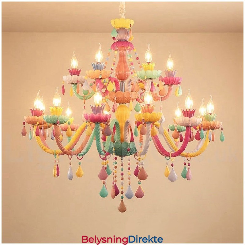 Macaron 18 (12+6) Lyskrone Med Flerfarget Krystalllys I Ministil For Barn