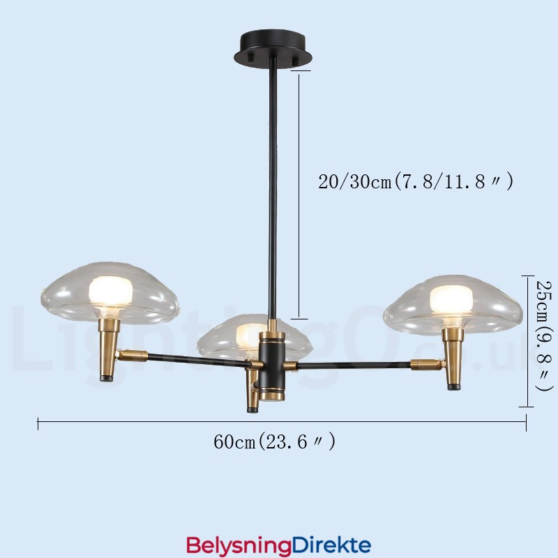 3-Lys Mini-Stil Opplyst Lysekrone Med Galvanisert Malt Finish Og Glassskjermer