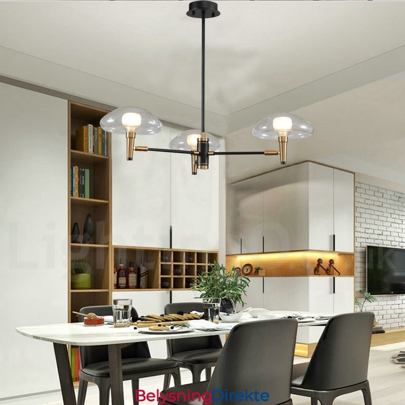 3-Lys Mini-Stil Opplyst Lysekrone Med Galvanisert Malt Finish Og Glassskjermer