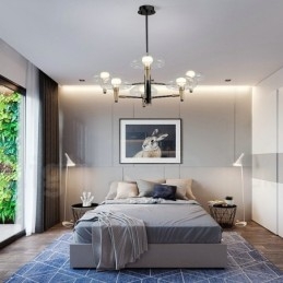 6 Lys Opplyst Galvanisert Lysekrone Med Malt Finish Og Glassskjermer