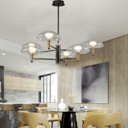 6 Lys Opplyst Galvanisert Lysekrone Med Malt Finish Og Glassskjermer