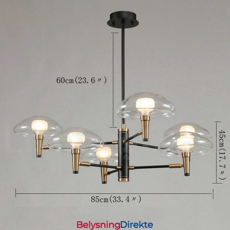 6 Lys Opplyst Galvanisert Lysekrone Med Malt Finish Og Glassskjermer