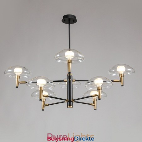 8 Lys Opplysende Lysekrone Med Galvanisert Malt Finish Og Glassskjermer