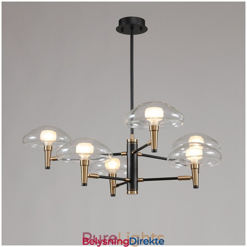 8 Lys Opplysende Lysekrone Med Galvanisert Malt Finish Og Glassskjermer