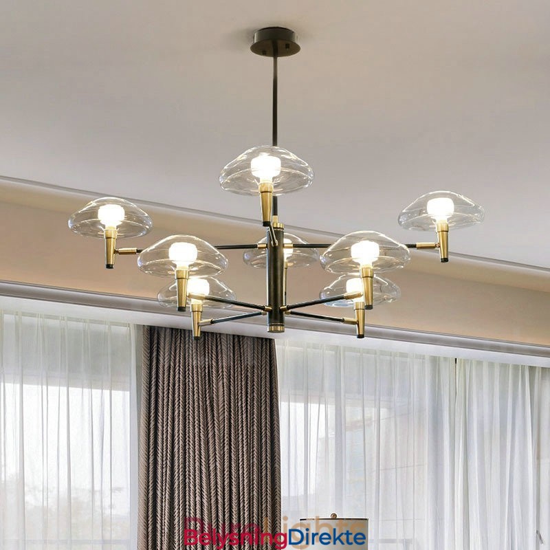 8 Lys Opplysende Lysekrone Med Galvanisert Malt Finish Og Glassskjermer