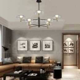 8 Lys Opplysende Lysekrone Med Galvanisert Malt Finish Og Glassskjermer