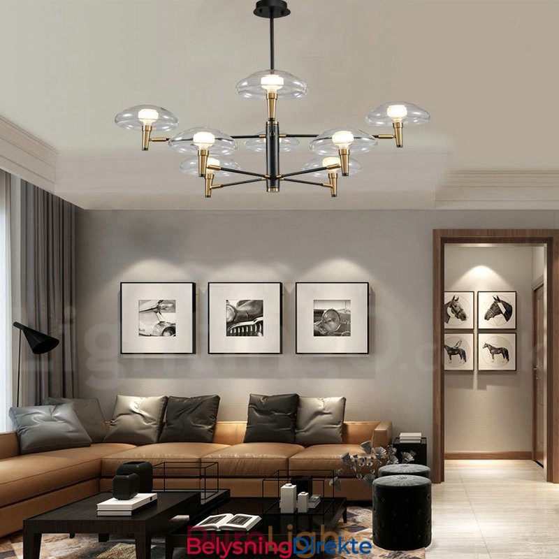 8 Lys Opplysende Lysekrone Med Galvanisert Malt Finish Og Glassskjermer