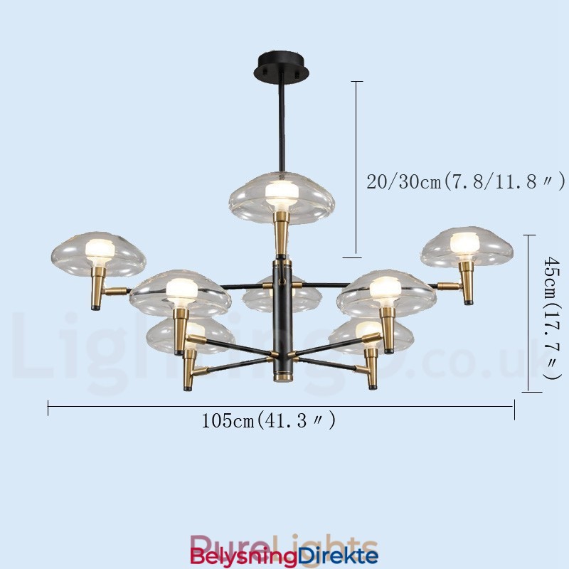 8 Lys Opplysende Lysekrone Med Galvanisert Malt Finish Og Glassskjermer