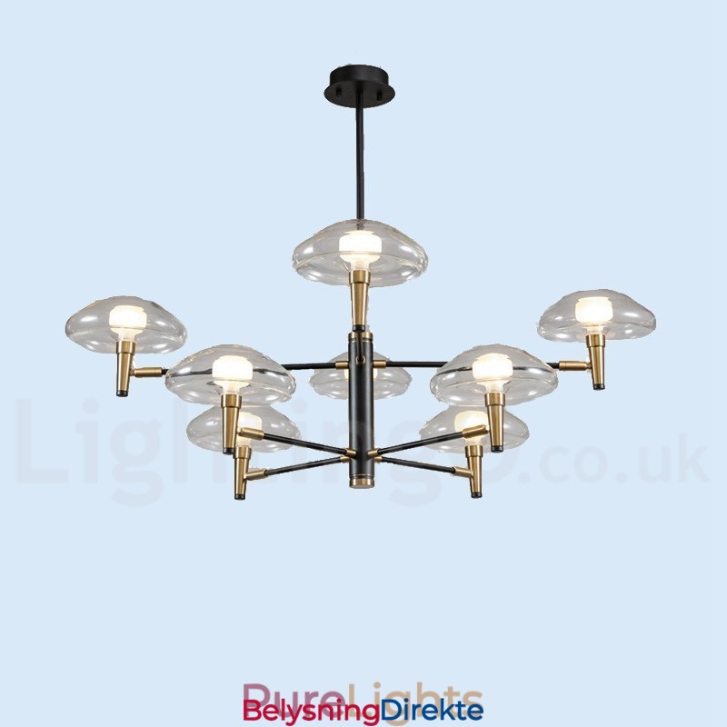 8 Lys Opplysende Lysekrone Med Galvanisert Malt Finish Og Glassskjermer