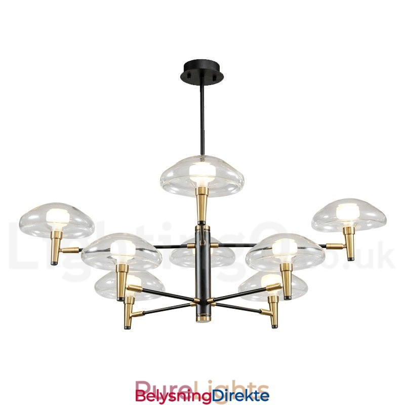 8 Lys Opplysende Lysekrone Med Galvanisert Malt Finish Og Glassskjermer
