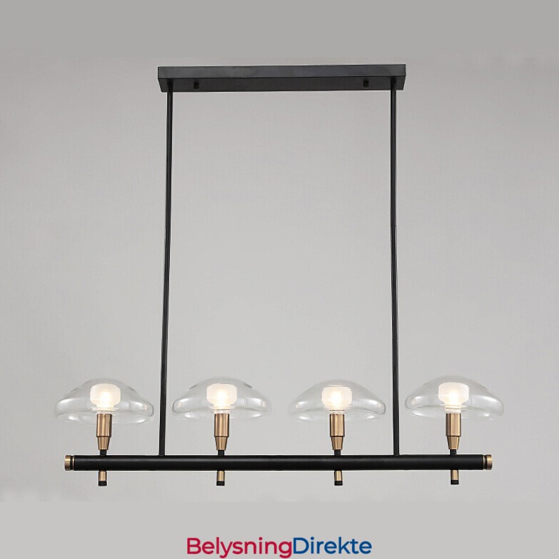 4-Lys Lineær Opplys Lysekrone Med Galvanisert Malt Finish Og Glassskjermer