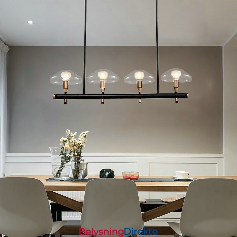 4-Lys Lineær Opplys Lysekrone Med Galvanisert Malt Finish Og Glassskjermer