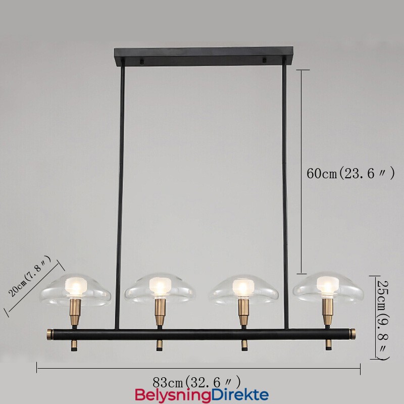 4-Lys Lineær Opplys Lysekrone Med Galvanisert Malt Finish Og Glassskjermer