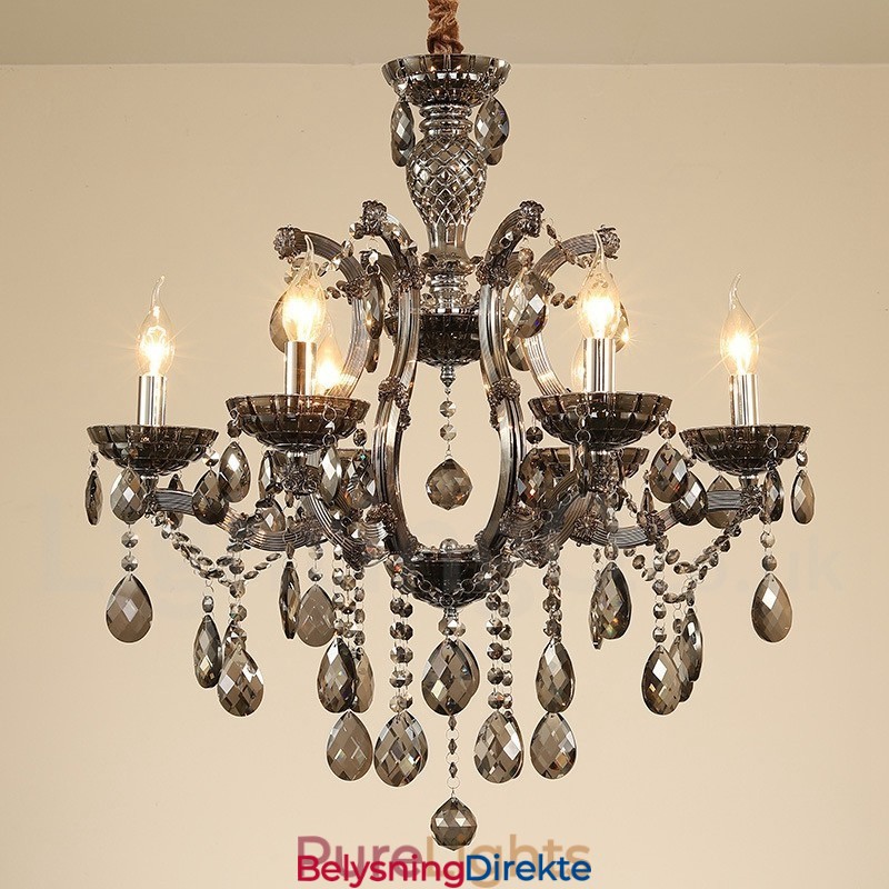 6 Lysegrå Krystalllysekroner