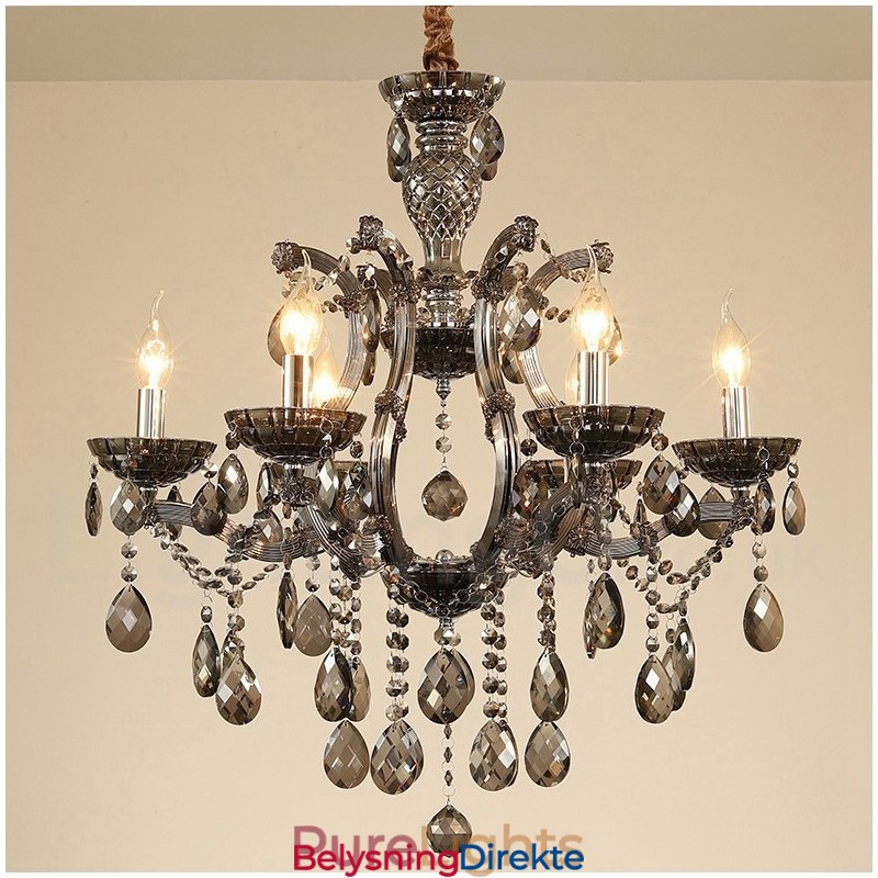 6 Lysegrå Krystalllysekroner