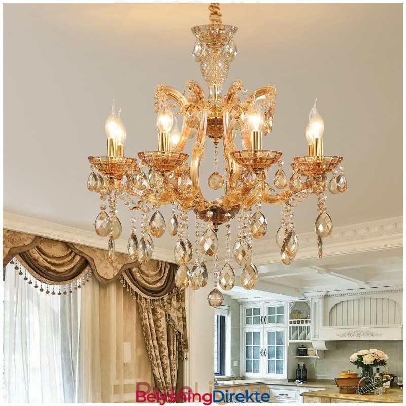 8 Lys Ravfarget Krystalllysekrone