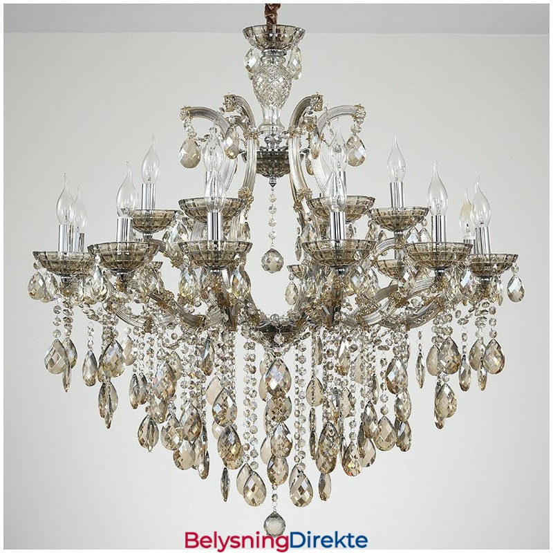18 (12+6) Lys Krystalllysekrone I Konjakk