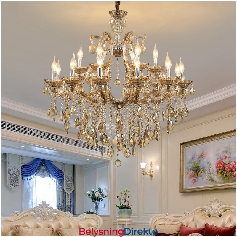 18 (12+6) Lys Krystalllysekrone I Konjakk