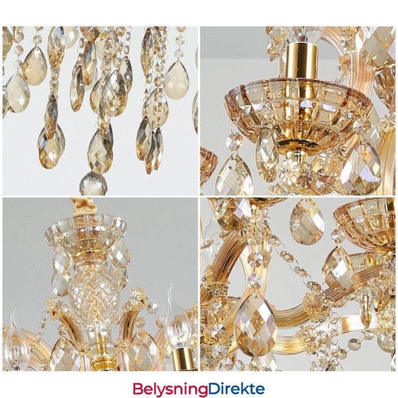 18 (12+6) Lys Krystalllysekrone I Konjakk