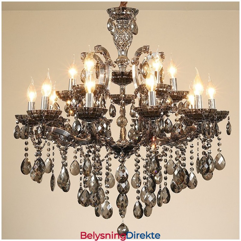 18 (12+6) Lysegrå Krystalllysekrone