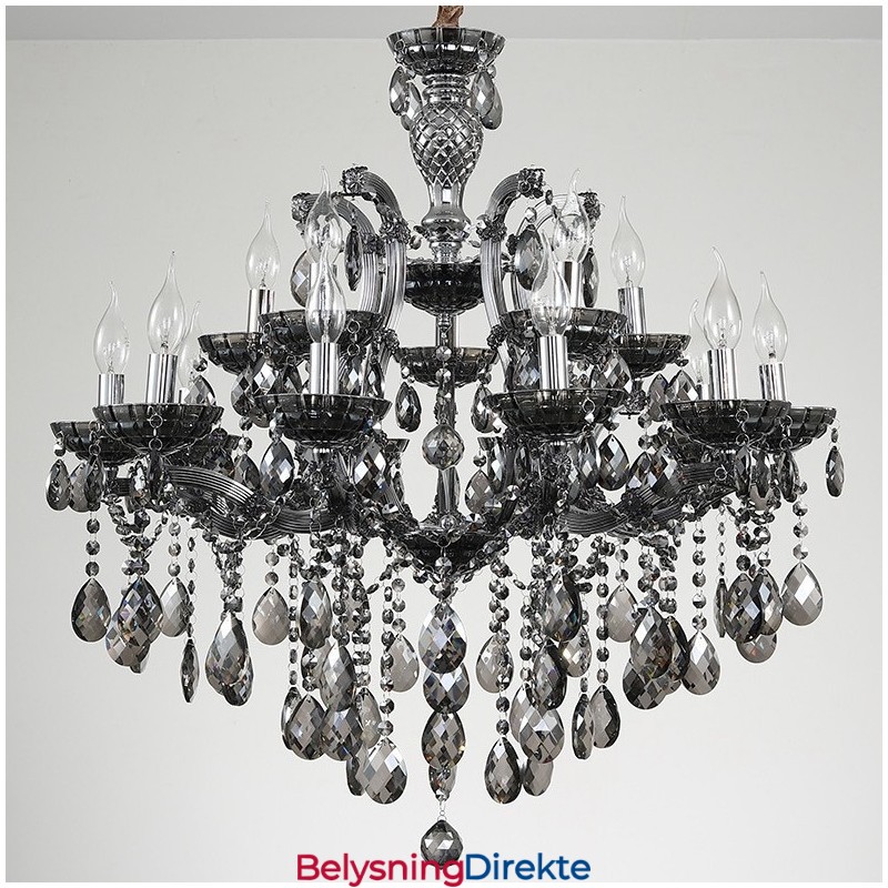 18 (12+6) Lysegrå Krystalllysekrone