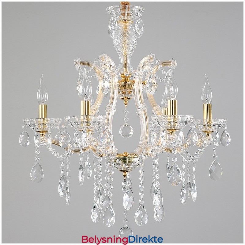 6 Lys Gull Krystall Lysekrone