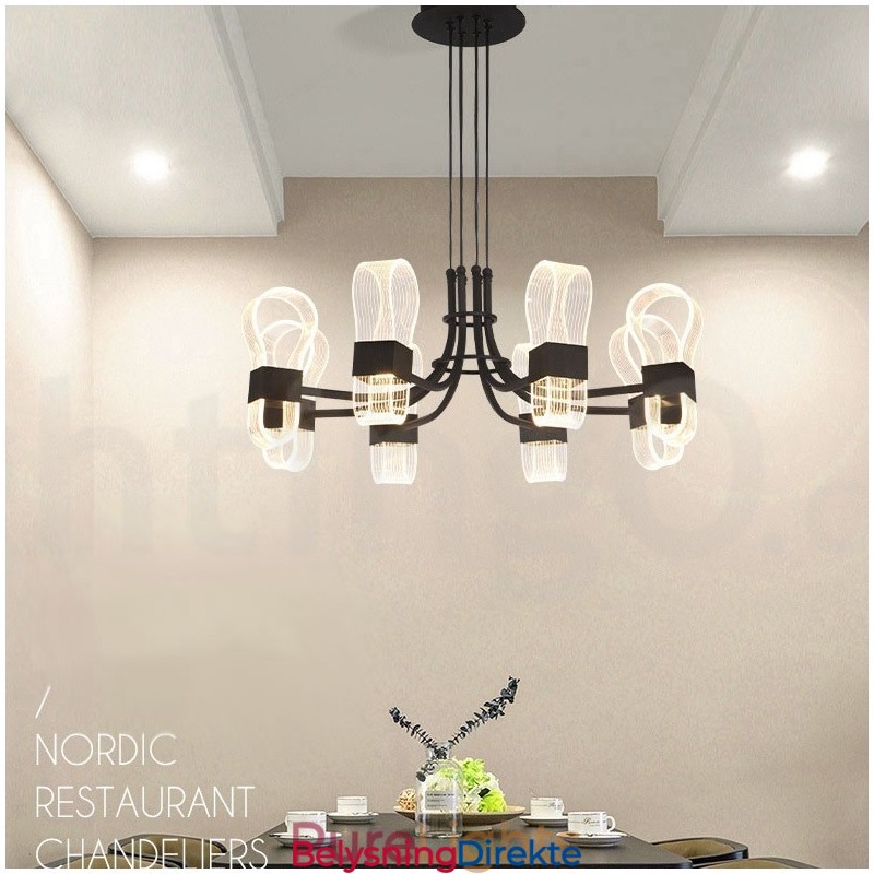 8-Lys Nordisk Postmodern Lysekrone Fra 2021 Med Akrylskjermer