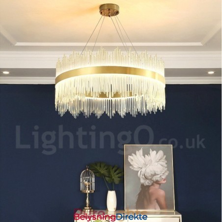 Postmoderne Luksuriøs Rund Krystall Pendellampe I Utstillingshall