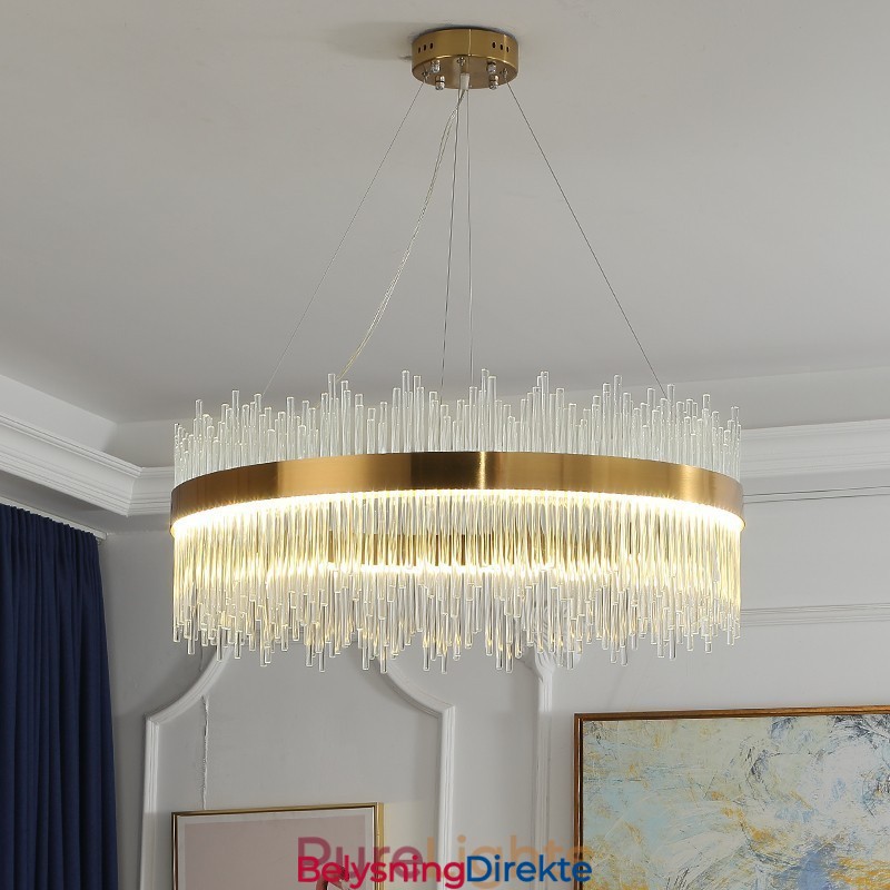Postmoderne Luksuriøs Rund Krystall Pendellampe I Utstillingshall