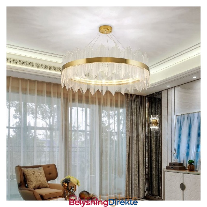 Postmoderne Luksuriøs Rund Krystall Pendellampe I Utstillingshall