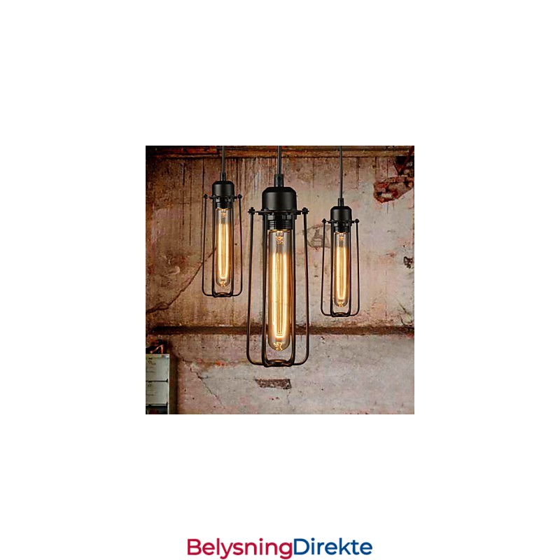 Lysekrone I Ministil I Rustikk Lodgestil, Retro Metall, Anhengslampe Med 3 Lys