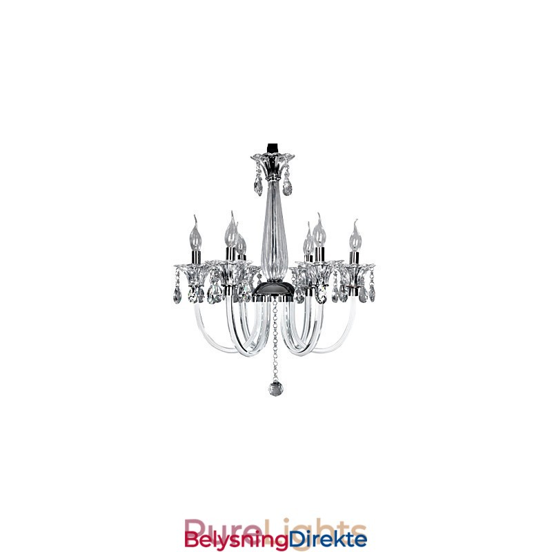 Elegant Krystalllysekrone Med 6 Lys I Stearinlyspære