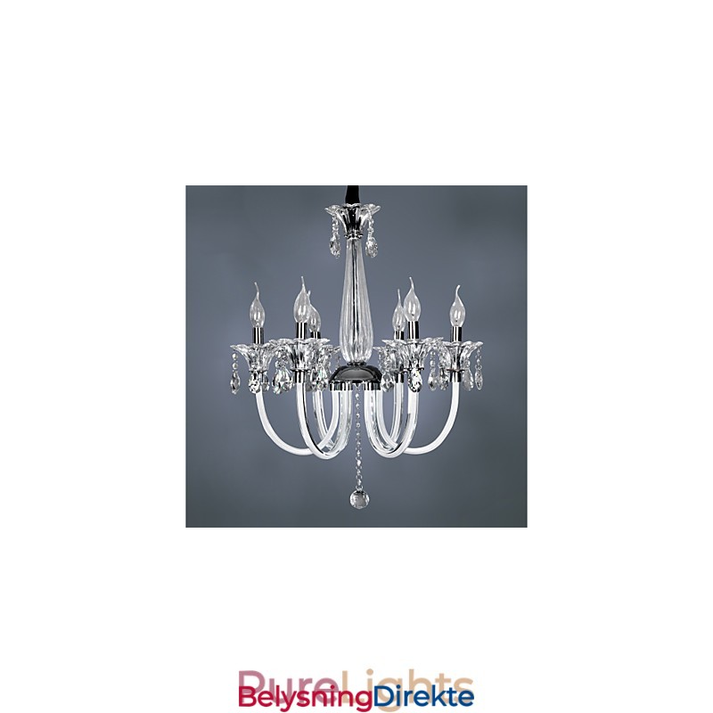 Elegant Krystalllysekrone Med 6 Lys I Stearinlyspære