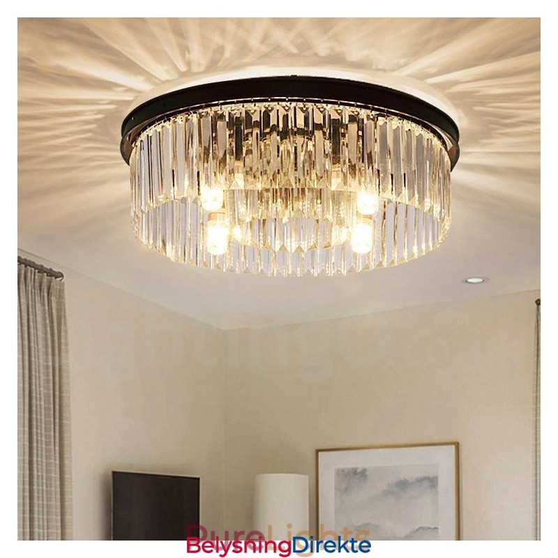 Postmoderne Luksuriøs Rund K9 Krystall Innfelt Taklampe I Utstillingshall