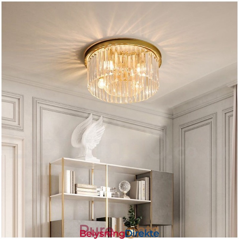 Postmoderne Luksuriøs Rund K9 Krystall Innfelt Taklampe I Utstillingshall