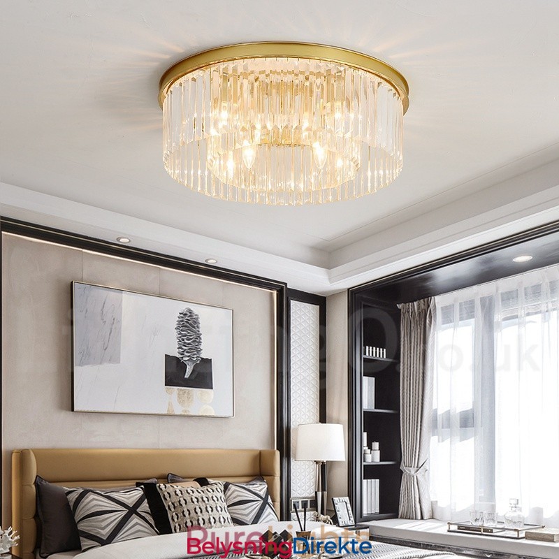 Postmoderne Luksuriøs Rund K9 Krystall Innfelt Taklampe I Utstillingshall