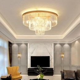 Postmoderne Luksuriøs Rund K9 Krystall Innfelt Taklampe I Utstillingshall