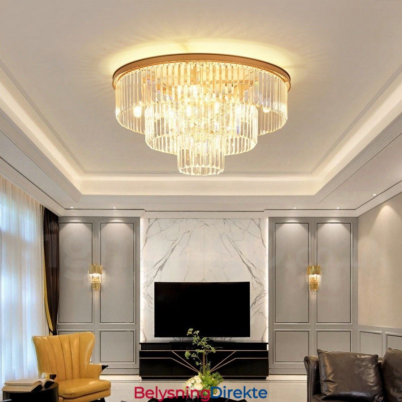Postmoderne Luksuriøs Rund K9 Krystall Innfelt Taklampe I Utstillingshall