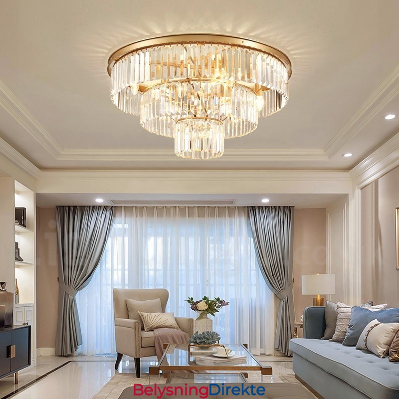 Postmoderne Luksuriøs Rund K9 Krystall Innfelt Taklampe I Utstillingshall