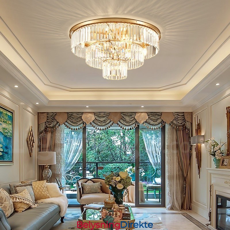 Postmoderne Luksuriøs Rund K9 Krystall Innfelt Taklampe I Utstillingshall