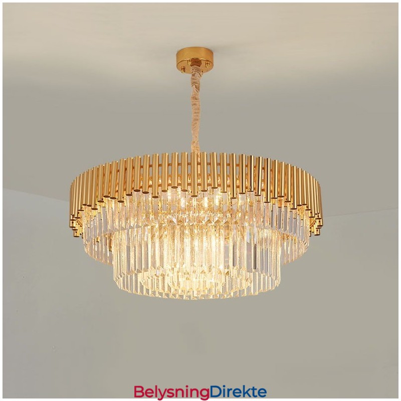 Postmoderne Gull Luksuriøs Rund K9 Krystall Anheng Lysekrone Lys Utstillingshall